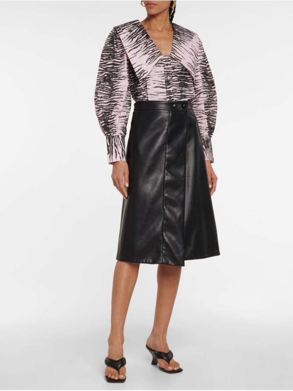Ganni Pink and Black Zebra-Print V-Neck Blouse - Picture 3 of 6